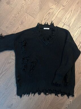 Carmar Black Distressed V-Neck Sweater